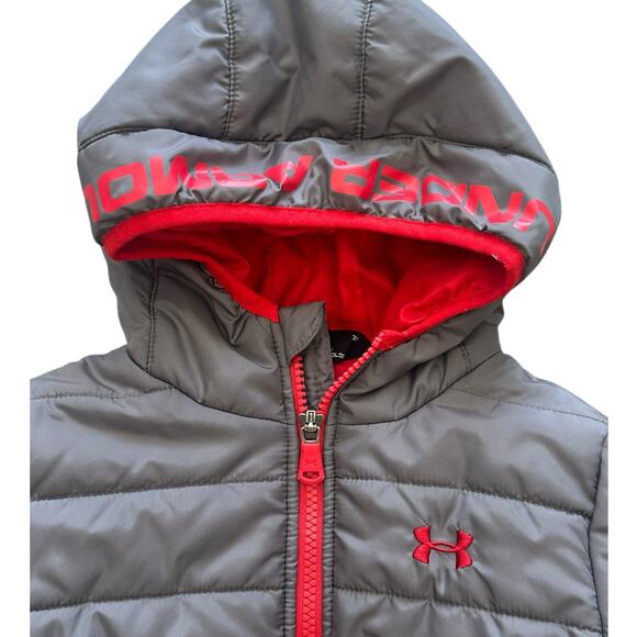 Under Armour Toddler Puffer Jacket Gray Red 3T - Picture 2 of 7